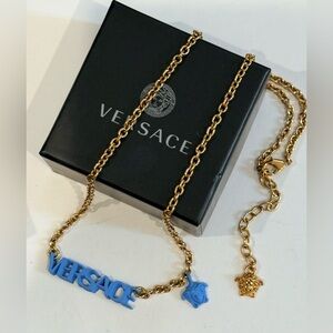 Versace Acrylic paint Logo cut out pendant necklace